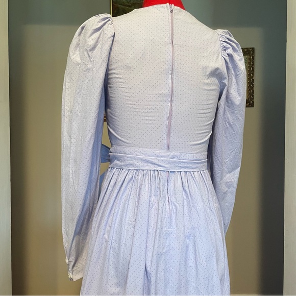 VTG Laura Ashley 70s/80s Lavender Dotted Long Sleeve Prairie Midi Dress - Picture 8 of 10